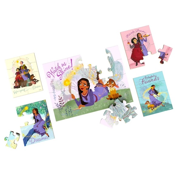 Disney Wish, 5 Wood Jigsaw Puzzle Bundle 24-Piece 8-Piece in Storage Box - Picture 3 of 4